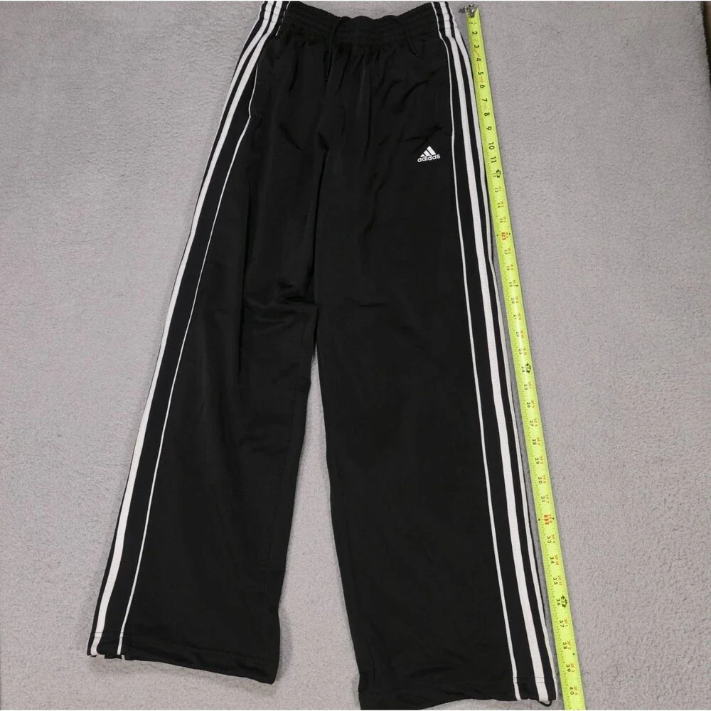 Adidas Track Pants Black/White 3 Stripe Hip Hop y2k Baggy Skate Size S (30x29)